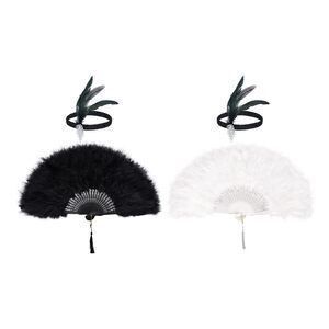 8458 4 Pcs 1920s Flapper Accessoriess For - Feather Fan,